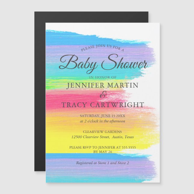 Zwei Mamas Regenbogen Schöne Lesbian Babydusche Magneteinladung (Vorne/Hinten)