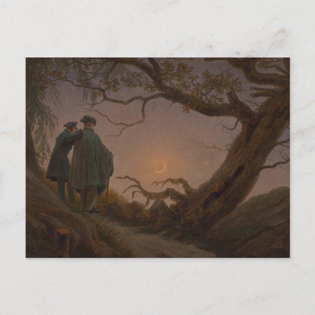 Zwei Männer, die den Mond besiegen, von Friedrich: Postkarte (Vorderseite)