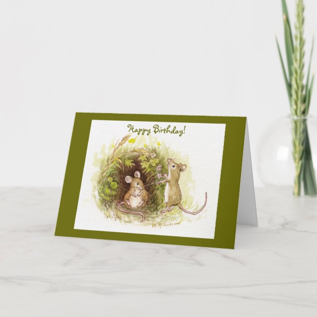 Zwei Mäuse im Gras - Happy Birthday Karte (Vorderseite)