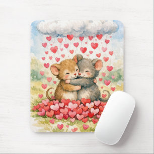 Zwei Mäuse unter einer Wolke aus Herzen Mousepad