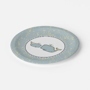 Zwei Meerwale Blau & Gold Boutique-Baby-Party Pappteller