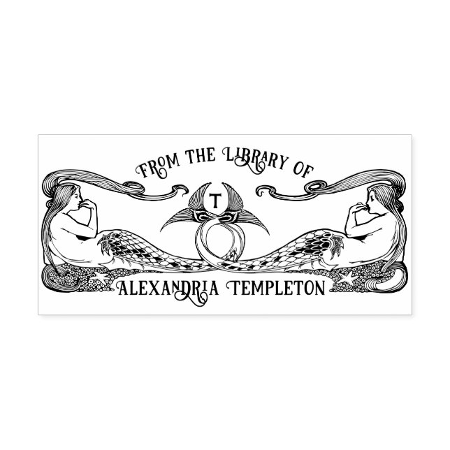 Zwei Mermaids #2 Library Book Name Initial Permastempel (Design)