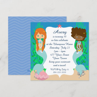 Zwei Mermaids Pool Party Einladung