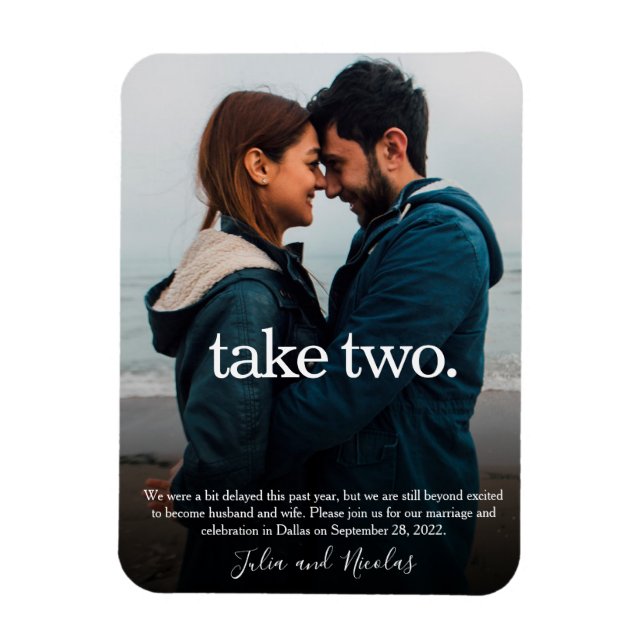 Zwei moderne Pausen Save the Date nehmen Magnet (Vertikal)