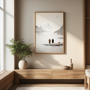 Zwei Mönche Minimalistische Tintenzeichnung Mauer Poster