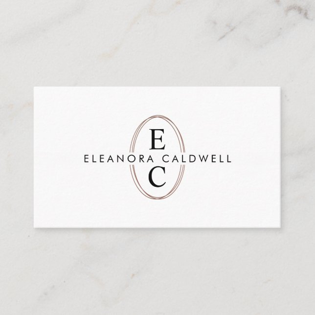 Zwei Monogram Logo-Rose Gold Oval White Visitenkarte (Vorderseite)