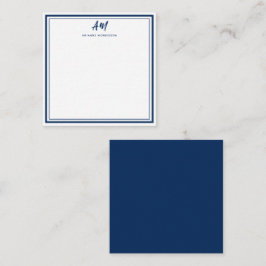 Zwei Monogram Navy Lässiger Skriptname Mitteilungskarte