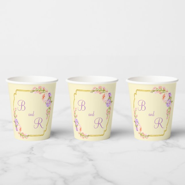 Zwei Monogramm-Blume-Rahmen Lässige Hochzeit   Pappbecher (Multi)
