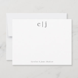 Zwei Monogramm Silver Gray Couple Stationery Mitteilungskarte