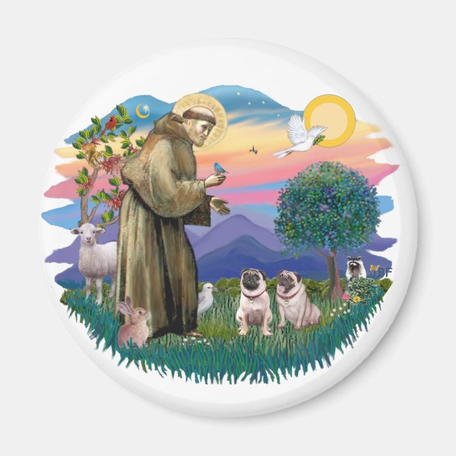 Zwei Möpse ( rehfarben) Magnet (Vorne)