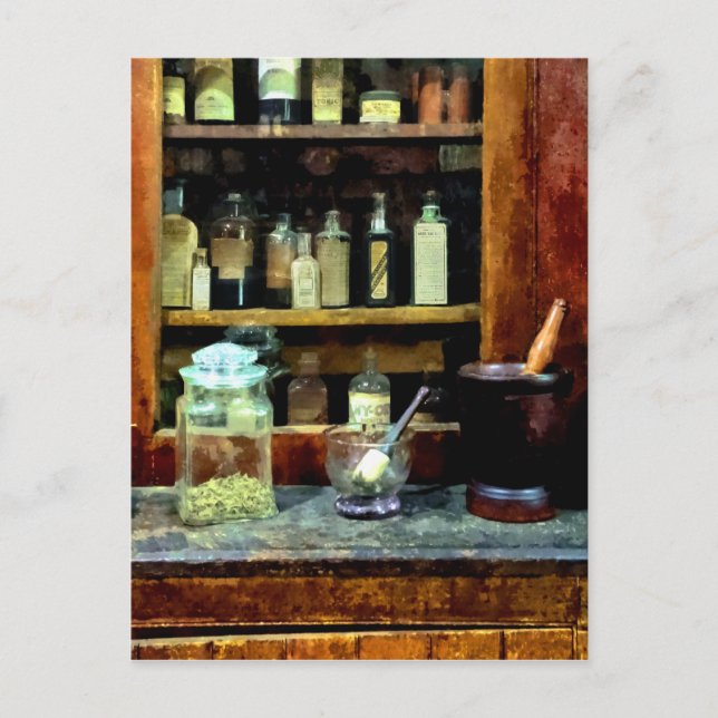 Zwei Mortar und Pestles und Glass Jar Postkarte (Vorderseite)