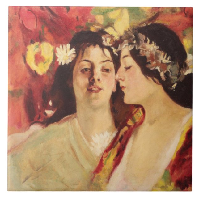 Zwei Muses of Spring (von Stefan Luchian) Fliese (Vorderseite)