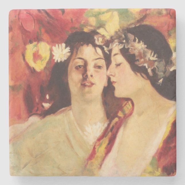Zwei Muses of Spring (von Stefan Luchian) Steinuntersetzer (Vorderseite)