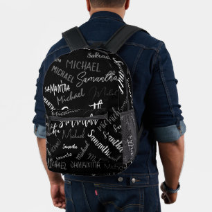 Zwei Namen Paar Muster Monogramm schwarz grau weiß Bedruckter Rucksack