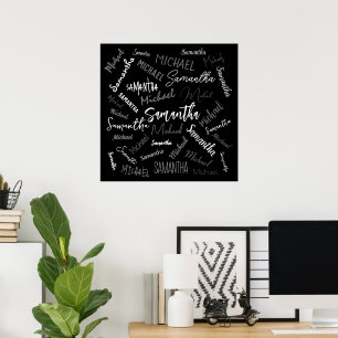 Zwei Namen Paar Muster Monogramm schwarz grau weiß Poster