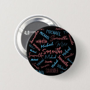 Zwei Namen Paare Muster Monogramm blau hellrosa Button