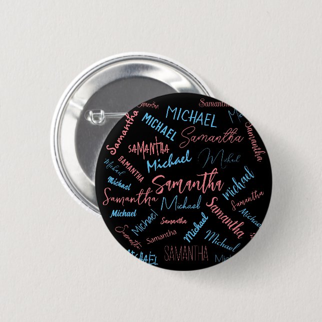Zwei Namen Paare Muster Monogramm blau hellrosa Button (Vorne & Hinten)