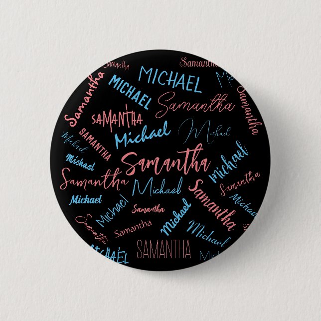 Zwei Namen Paare Muster monogramm blaues Licht pin Button (Vorderseite)
