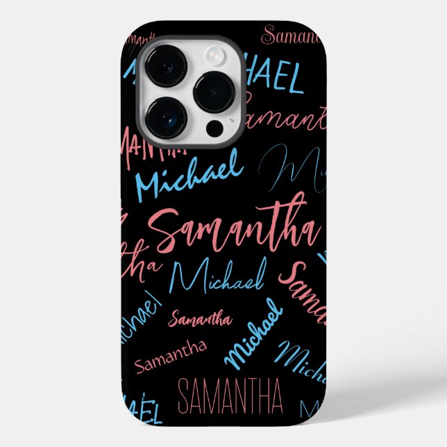 Zwei Namen Paare Muster monogramm blaues Licht pin Case-Mate iPhone 14 Pro Hülle (Rückseite)