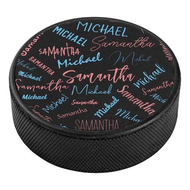 Zwei Namen Paare Muster monogramm blaues Licht pin Eishockey Puck (3/4)