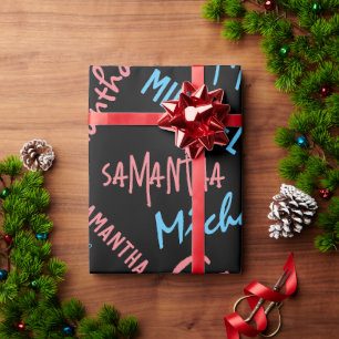 Zwei Namen Paare Muster monogramm blaues Licht pin Geschenkpapier