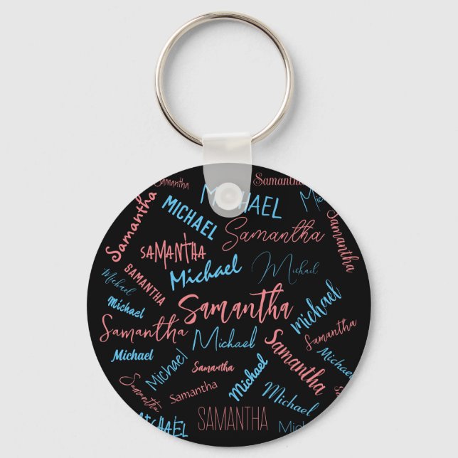 Zwei Namen Paare Muster monogramm blaues Licht pin Schlüsselanhänger (Vorderseite)