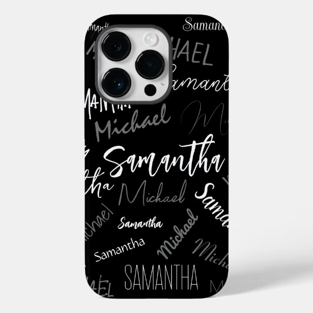 Zwei Namen, zwei Muster monogramm schwarz grau wei Case-Mate iPhone 14 Pro Hülle (Rückseite)
