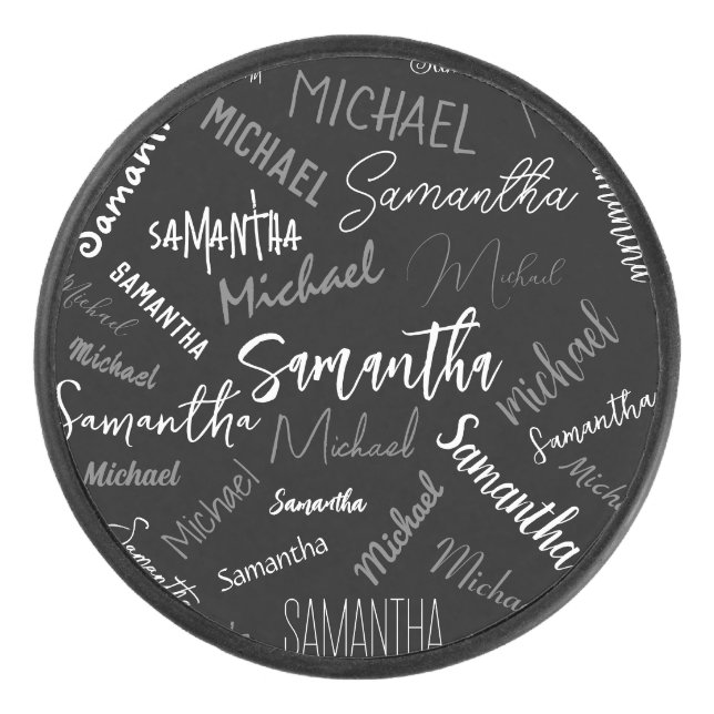 Zwei Namen, zwei Muster monogramm schwarz grau wei Eishockey Puck (Vorderseite)
