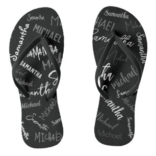 Zwei Namen, zwei Muster monogramm schwarz grau wei Flip Flops