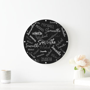 Zwei Namen, zwei Muster monogramm schwarz grau wei Große Wanduhr