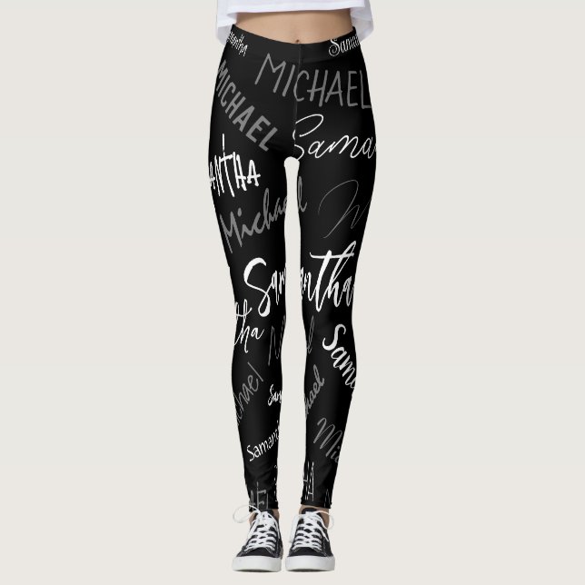 Zwei Namen, zwei Muster monogramm schwarz grau wei Leggings (Vorderseite)