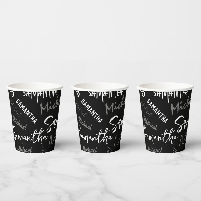 Zwei Namen, zwei Muster monogramm schwarz grau wei Pappbecher (Multi)