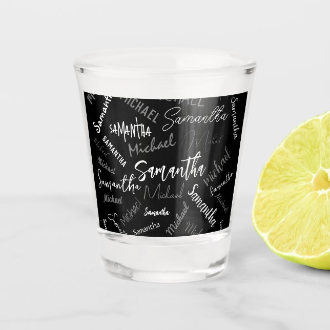 Zwei Namen, zwei Muster monogramm schwarz grau wei Schnapsglas (Vorderseite)