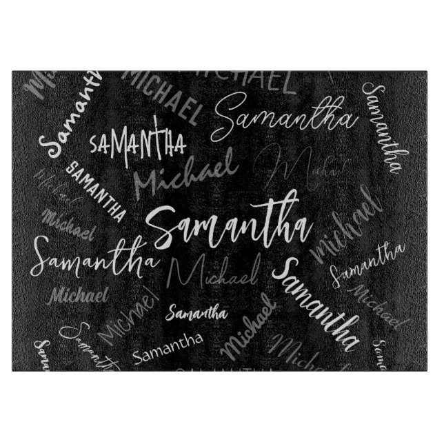 Zwei Namen, zwei Muster monogramm schwarz grau wei Schneidebrett (Vorderseite)