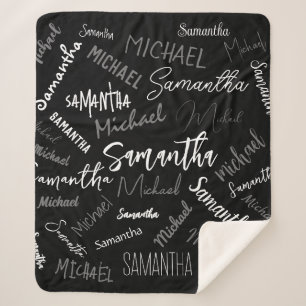 Zwei Namen, zwei Muster monogramm schwarz grau wei Sherpadecke