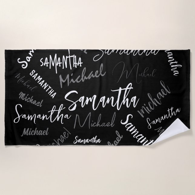 Zwei Namen, zwei Muster monogramm schwarz grau wei Strandtuch (Vorderseite)
