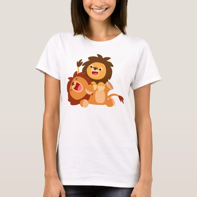 Zwei Niedlich spielende Cartoon Löwen Frauen T - S T-Shirt (Vorderseite)