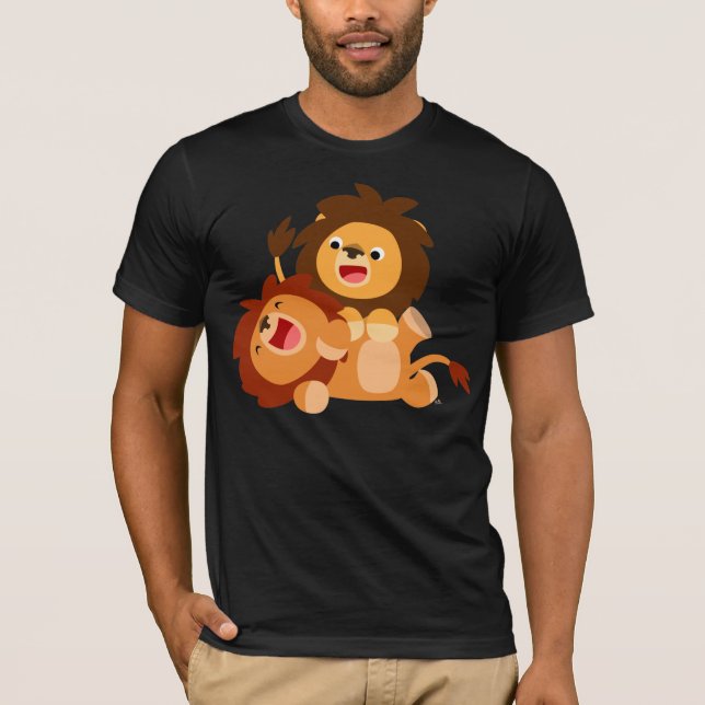 Zwei Niedlich spielende Cartoon Löwen T - Shirt (Vorderseite)