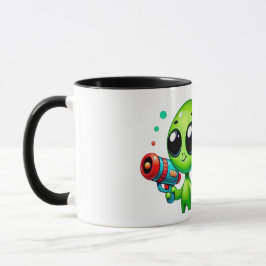 Zwei niedliche Aliens mit Pistolen. Tasse
