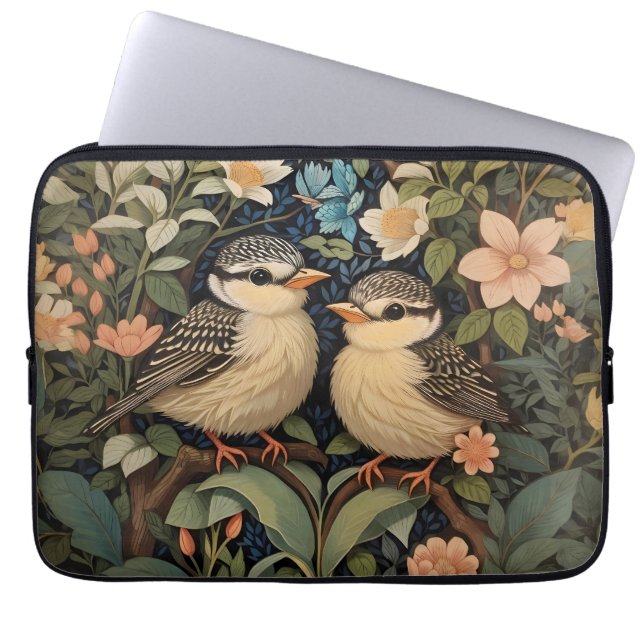 Zwei Niedliche Baby Birds Botanischer Garten Laptopschutzhülle (Vorderseite)