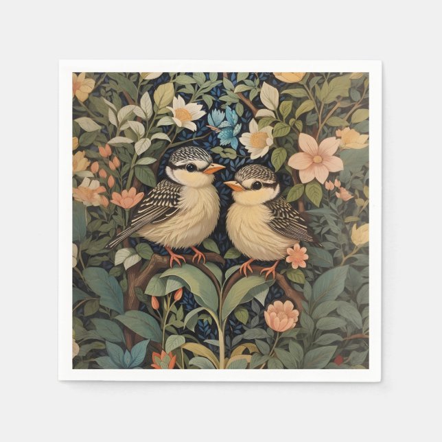Zwei Niedliche Baby Birds Botanischer Garten Serviette (Vorderseite)