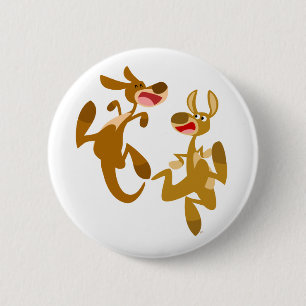 Zwei Niedliche Bouncy Cartoon Kangaroos Button
