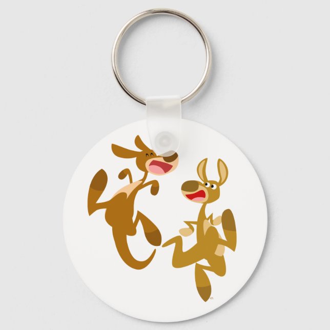 Zwei Niedliche Bouncy Cartoon Kangaroos Schlüsselanhänger (Vorderseite)
