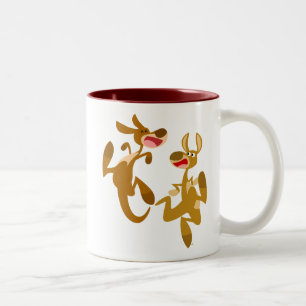 Zwei Niedliche Bouncy Cartoon Kangaroos Zweifarbige Tasse