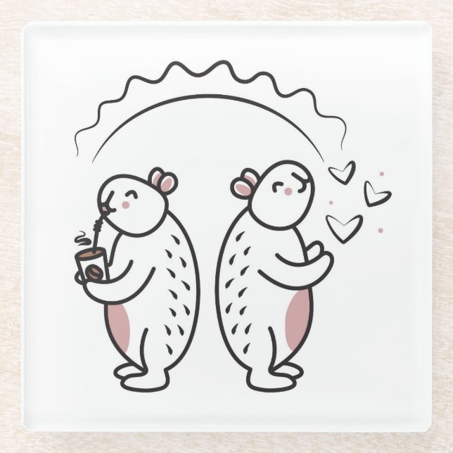 Zwei niedliche Capybaras Glasuntersetzer (Vorderseite)