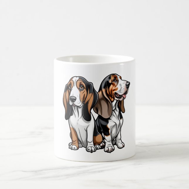 Zwei Niedliche Cartoon Basset Hounds Kaffeetasse (Mittel)