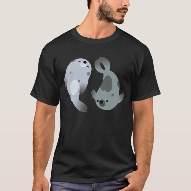 Zwei Niedliche Cartoon Harfe Siegel T - Shirt (Vorderseite)