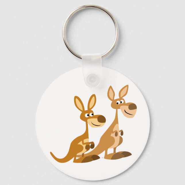 Zwei Niedliche Cartoon Kangaroos Schlüsselanhänger (Vorderseite)