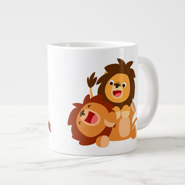 Zwei Niedliche Cartoon Lions Jumbo Tasse (Vorderseite Rechts)