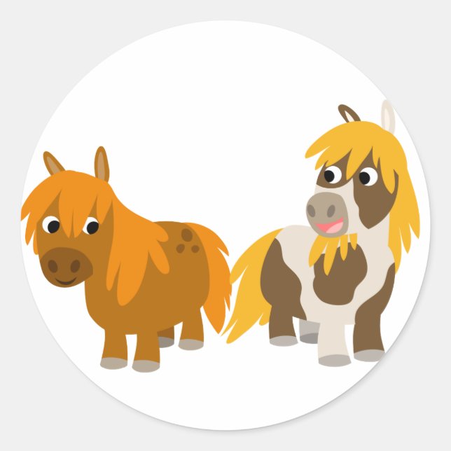 Zwei Niedliche Cartoon-Ponys-Aufkleber Runder Aufkleber (Vorderseite)